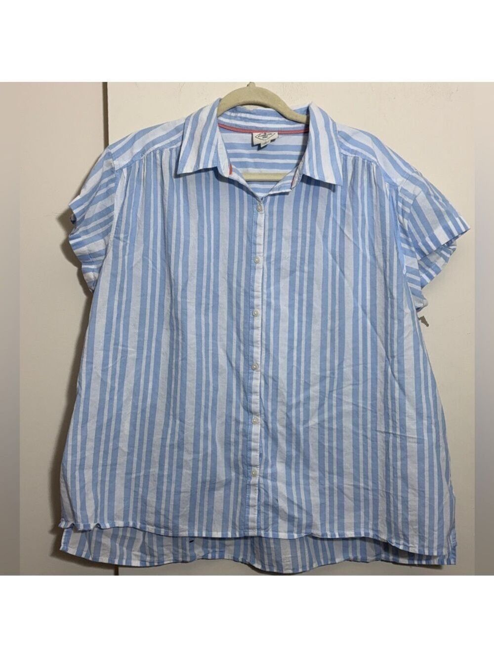 St. John's Bay Striped Cap Sleeve Blouse - Light Blue/White - Size 1X